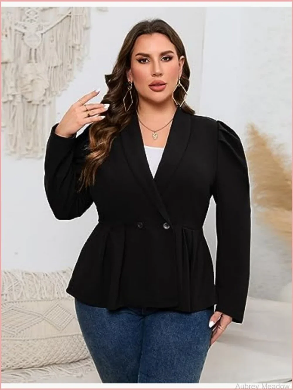 Plus Size Peplum Blazers & Suit Jackets Work Casual Long Sleeve Shawl Lapel